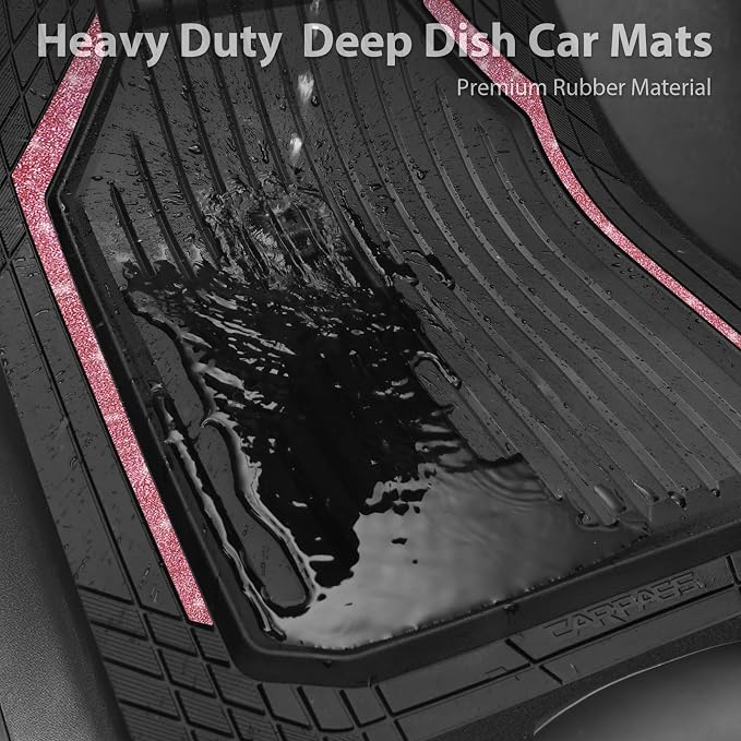 CAR PASS Pink Heavy Duty Rubber Floor Mats for Car, Waterproof Liner Deep Dish Bling Car Mats Full Sets, Universal Trim to Fit for SUV Truck Sedans Vans, All Weather Floor Mats, Pink Sparkly - Image 4