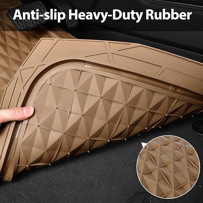 CAR PASS Heavy Duty Rubber Beige Car Floor Mats & Cargo Liners, Deep Dish All-Weather Trunk Mats Durable Anti-Slip 3D Rhombus Waterproof Trim to Fit Liner Universal Fit Auto,Sedan,SUV,Truck, Beige - Image 7