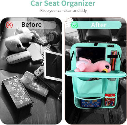 LUCMO Car Backseat Organizer with Foldable Tablet Holder, Light Blue | 2 Pcs,6 Storage Pockets,Foldable Food Tray,Protectors Kick Mats,Travel Accessories,Seat Cover,Road Trip Essentials - Image 7