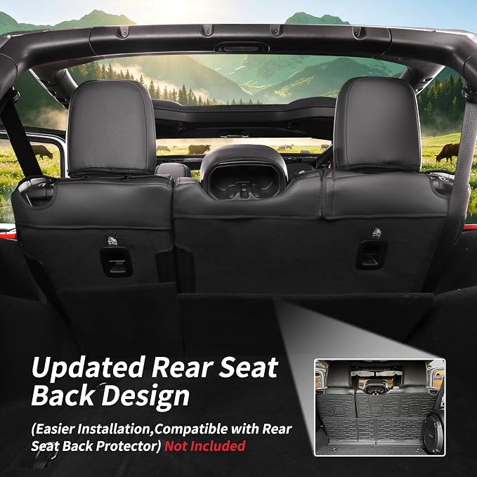 Full Set Seat Covers for 2018-2023 Jeep Wrangler 4drs,Rear w/Armrest(Black) | 1:1 Custom Fit,Factory Look,Easy Installation,Airbag Compatible,Waterproof Faux Leather & Easy to Clean,Pet Friendly - Image 6