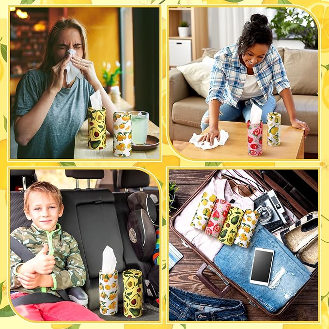 Zonon 8 Pcs Car Tissues Holder Round Box with Facial Tissue Bulk Fruit Multicolor Car Tissues Cylinder with 50 Sheets Face Towel Fit for Cube Boxes Christmas Round Tubes Cup Holder Container Travel - Image 5