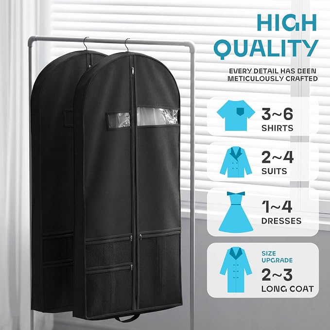 Lazebox 54" Travel Garment Bag with Accessories Zipper Pocket, Heavy Duty Suit Bag for Suits, Tuxedos, Dresses, Coats, Black, 1 pack - Image 2
