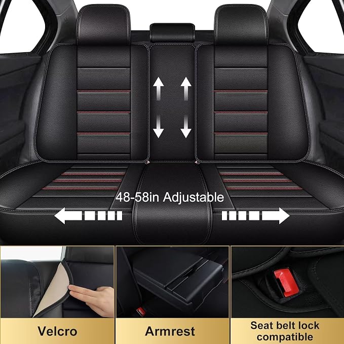 IKABEVEM Car Seat Covers for Ford Flex 2011-2019 Full Set(5 Seats) | Luxury Fuax Leather, Waterproof, Airbag Compatible, Easy to Install, Scratch‑Resistant Seat Protection, Redline - Image 2