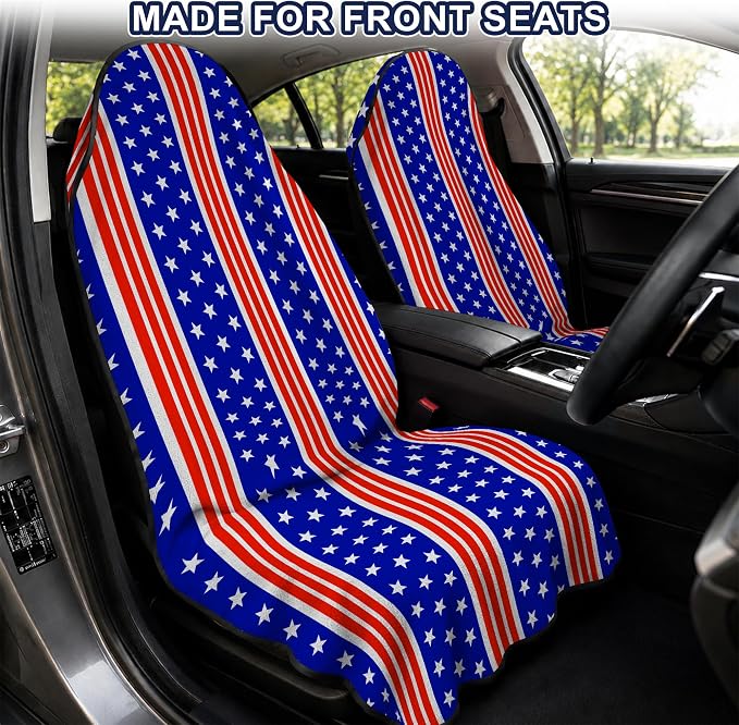 Car Seat Towel Cover 2 Pack for Front Seats, Sweat Absorbent Car Seat Protector with Non-Slip Backing, Waterproof Towel Car Seat Covers for Runners, Gym, Swimming, Beach, American Flag Stripe - Image 2