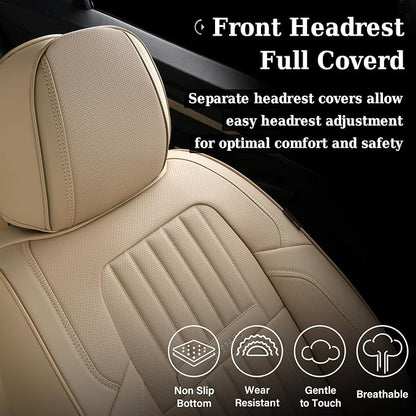 Coverado Car Seat Covers Front Seats, Car Seat Cover Beige, 2-Pack Car Seat Cushion Nappa Leather, Car Seat Protector, Waterproof Seat Covers Carseat Cover Universal Fit for Most Cars Trucks - Image 5