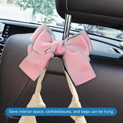 2 Pack Bow Car Seat Headrest Hooks, Pink Border | PVC construction, snap-on installation, holds bags purses or umbrellas, fits most cars and trucks, car interior accessories - Image 3