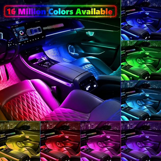 Acrylic Interior Car LED Strip Light, Car Neon Light with APP Control,16 Million Dreamcolor Sound Activated Car Accessories Car Ambient Light Kit with RGB 18 in 1 and 213 Modes 175 inches 593 LED - Image 2