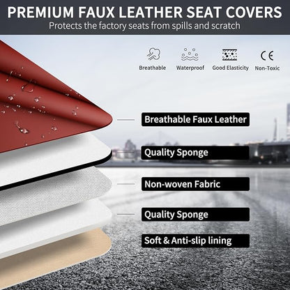 Red Seat Covers for Cars, 2Pcs Universal Leather Car Seat Covers Front Seats, Full Coverage Automotive Seat Covers for Most Sedans Trucks SUVs, Waterproof Breathable Car Seat Cover - Image 4