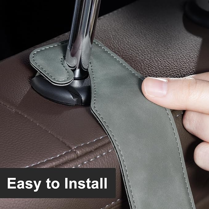 CoBak Headrest Hooks for Car - Universal Premium Stitched Leather and Aluminum-Magnesium Alloy Single Car Seat Back Storage Hook for Purses, Handbags, Bags (2 Pack),Gray - Image 6