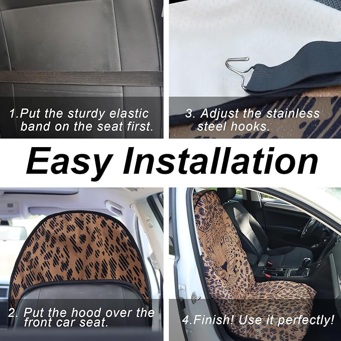 Sweat Towel Car Seat Cover Protector Front Seats for Gym Workout, Running, Swimming, Beach and Hiking, Waterproof Universal Seat Cover for Car, Trucks, Van & SUV (1, Leopard Head, Front) - Image 6