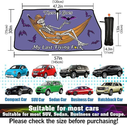 Socira Funny Skeleton Skull Car Windshield Sun Shade Umbrella Sunshade Block UV Rays Sun Visor Protector Auto Windshield Sunshade to Keep Vehicle Cool for Cars Trucks & Suvs 57 X 30 in - Image 3