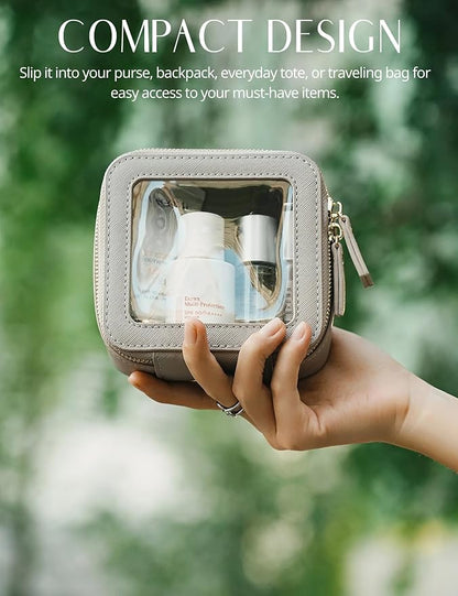 Clear Makeup Bag with Zipper, Set of 2, Mini and Medium, Stone | Clear Travel Bags for Toiletries, Structured Cosmetic Case for Women, Waterproof PU Leather, Wide Open Portable Car Organier - Image 6