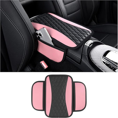 Leather Car Center Console Cover with Side Pockets,Stylish Car Decorations Interior Armrest Cover for Car Seat Organizer,Universal Center Console Protector Fit Car SUV Truck (Pink) by SSNNUU
