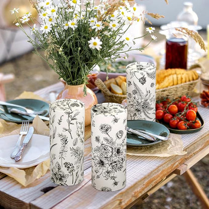 Zonon 16 Pcs Vintage Floral Round Tissues Box Car Holder with Facial Tissue Bulk Black Flower Travel Tubes for Car with 50 Sheets Christmas Cylinder Face Towel Fit for Cup Holder Round Container - Image 7