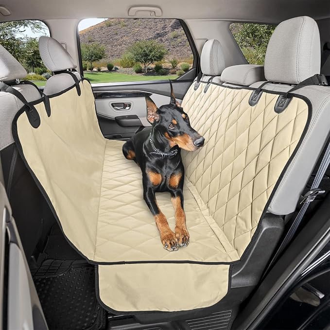 4Knines Heavy-Duty Rear Seat Cover for Dogs - Hammock, Tan XL | K9-Shield waterproof layer, non-slip backing, quick-release clips for easy install and cleanup. Machine washable. by 4Knines