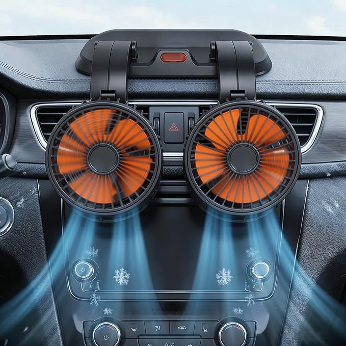 Dual Head 24V Car Fan for SUV Truck RV with No AC,Adjustable Car Cool Fan, Dual Head Design, 2-speed Adjustable, 360° Rotating Portable Car Fan,Powered by Cigarette Lighter - Image 5
