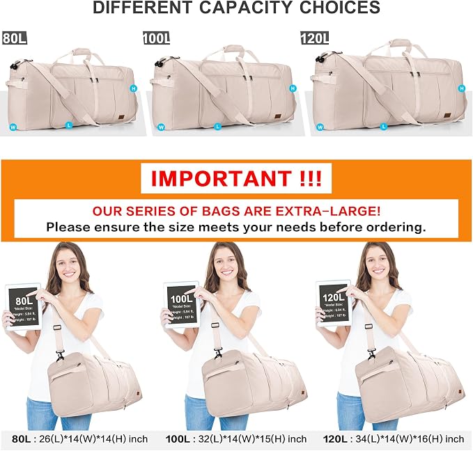 100L EXTRA LARGE Foldable Waterproof Travel Duffle Bag for Men and Women | with Shoe Compartment, Duffel for Weekender Gym Sport, Tear Resistant, Polyester - Image 3