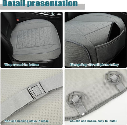 West Llama Linen Front Car Seat Cover Protector Anti-Slip Bottom Seat Cover Fits 95% of Vehicles,Wrapping Around The Bottom,Triangular Pattern(Gray-2Pcs) - Image 5