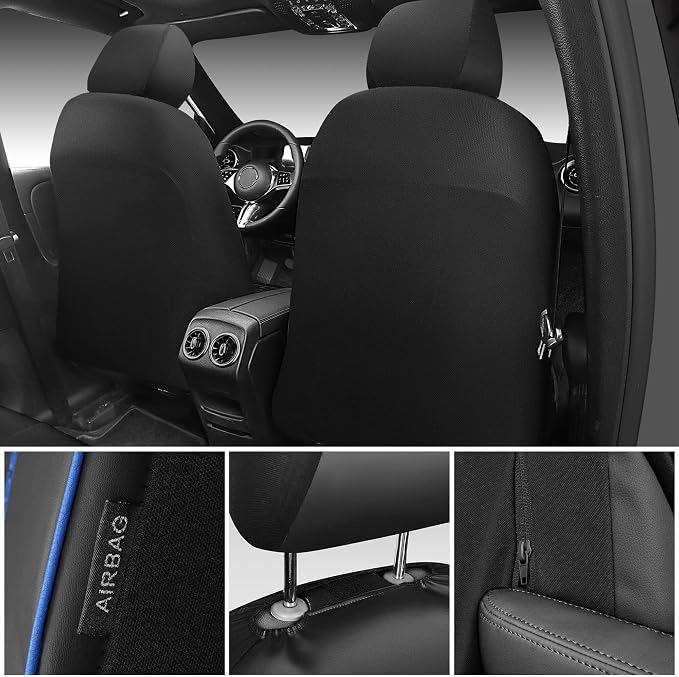 CAR PASS 3D Foam PU Leather Car Seat Covers Front Seats, Blue Faux Leather Front Seat Covers for Car, Universal Fit for SUV Truck Sedan Automotive, Armrest Airbag Compatible,Black and Blue - Image 4
