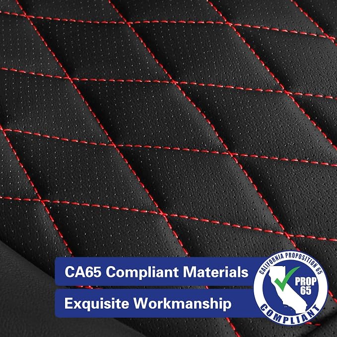 EKR Car Challenger Seat Covers 2008-2010,Leatherette Full Set | Custom Fit for Dodge Challenger 2008 2009 2010-Faux Leather(Black with Red Piping) - Image 6