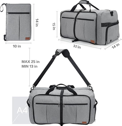 100L EXTRA LARGE Foldable Waterproof Travel Duffel Bag for Men Women Gray | with Shoe Compartment, 32" Duffle Bag for Weekender Gym Sport, Tear Resistant - Image 2
