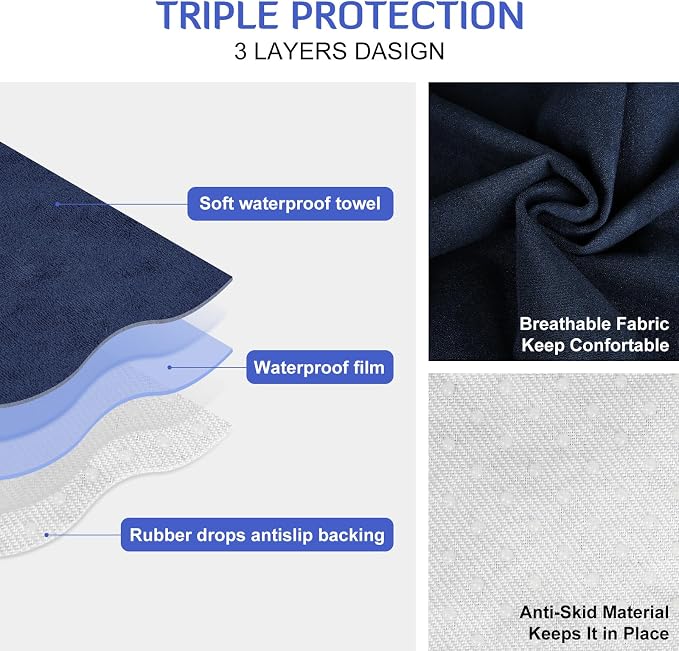 INFANZIA 2Pcs Waterproof Sweat Towel Car Seat Cover Navy Blue, Non-Slip | Premium Bucket Carseat Protector for Trucks SUV Jeep, Universal for Post Gym Workout, Running, Swimming, Beach - Image 4
