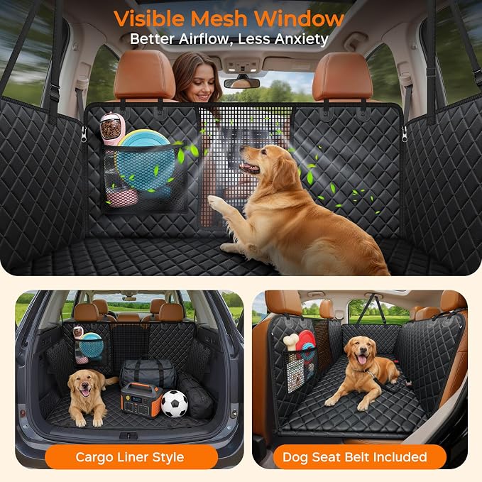 URPOWER XL Hard Bottom Dog Seat Cover for Full-Size Crew Cab Trucks | 400 lbs Support, 45% More Space, Waterproof, Mesh Window, Scratch Resistant, Non-Slip, Easy Care, Dog Seat Belt Included - Image 3