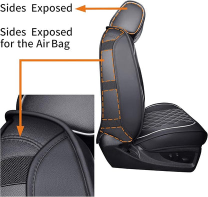 Front Seat Covers Chevy Silverado GMC Sierra 2007-2026 1500 2500HD 3500HD | Aierxuan 2 Seat Protectors Custom Fit Truck Pickup Trail Boss Z71 Crew Double Extended Cab Waterproof Leather Black-White - Image 4
