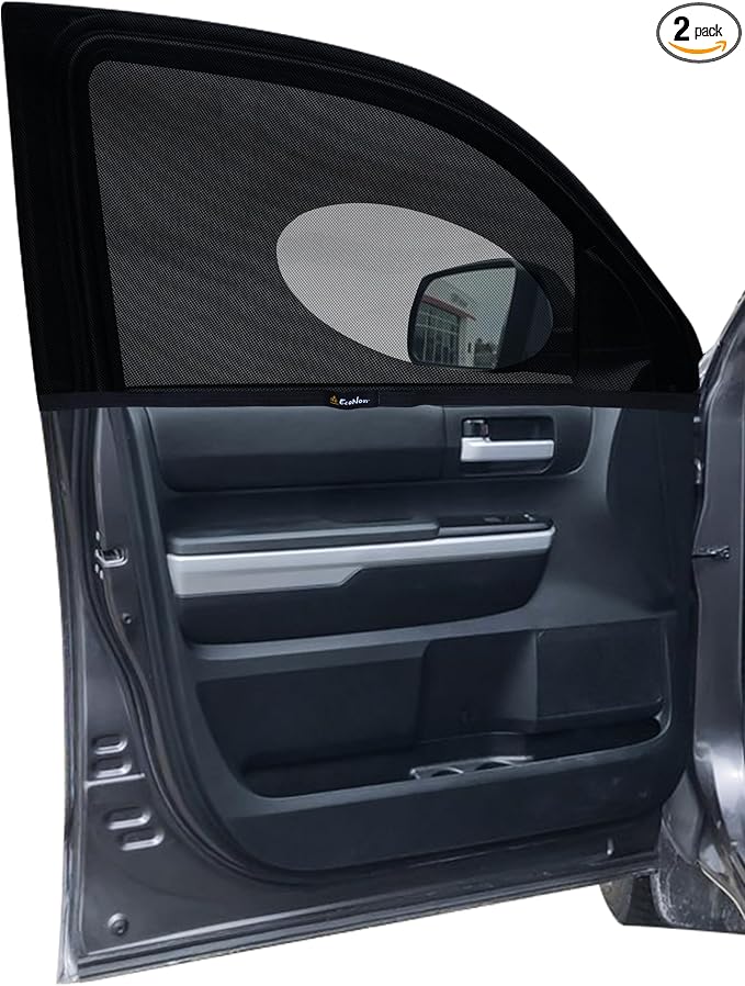 EcoNour Car Front Side Window Sun Shades Compatible for Toyota Tundra | 2 Pack Breathable Super Stretchy Mesh Sun Shade | Heat Block UV Protection Car Window Screen Covers | Mosquito Net Curtains by EcoNour