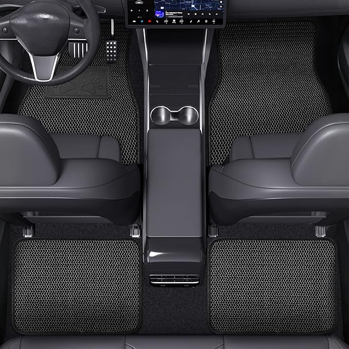Universal Car Floor Mats, 3D Mesh Fabric All Weather Waterproof Car Floor Liners,With Anti-Slip Granule Backing&Driver Heel Pad,Efficient Dust&Dirt Resistant for Sedan,SUV,Truck,Van,Set of 4pcs - Image 4