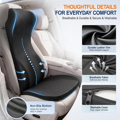 Allaboutsla 2 Piece Car Seat Cushion, Back Support with Car Headrest Pillow | 3-in-1 Memory Foam Car Seat Cushions, Car Lumbar Support with Car Neck Pillow, Seat Support for Long Driving, Trucks, Black - Image 8