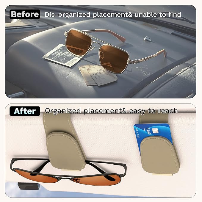 BFXM Car Sunglass Holder, Magnetic Leather Sunglass Holder | Eyeglass Hanger Clip for Car Sun Visor, Car Sun Visor Ticket and Card Clip - Image 2