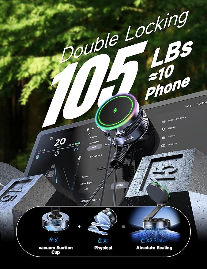 15W Magsafe Car Mount Charger, Faster Charging Wireless Car Charger | [105+LBS Suction & 3800gf Magnetic] Car Phone Holder, 360° Adjustable, Phone Holders for Your Car for iPhone & Android - Image 4
