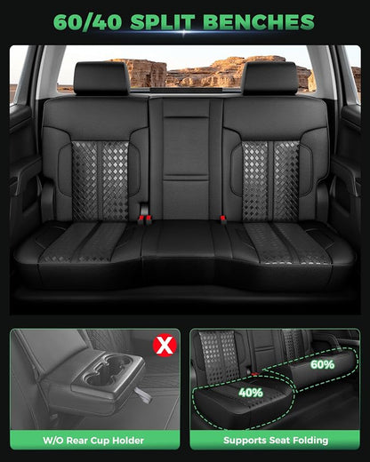 RIDEPOSH Custom Fit Seat Covers for Sierra/Silverado 1500 2014-2018 CrewCab | Fits 2500/3500HD 2015-2020, no Rear Armrest/Seatback Storage, Faux leather, Protective, Scratch-resistant, Easy-clean - Image 4