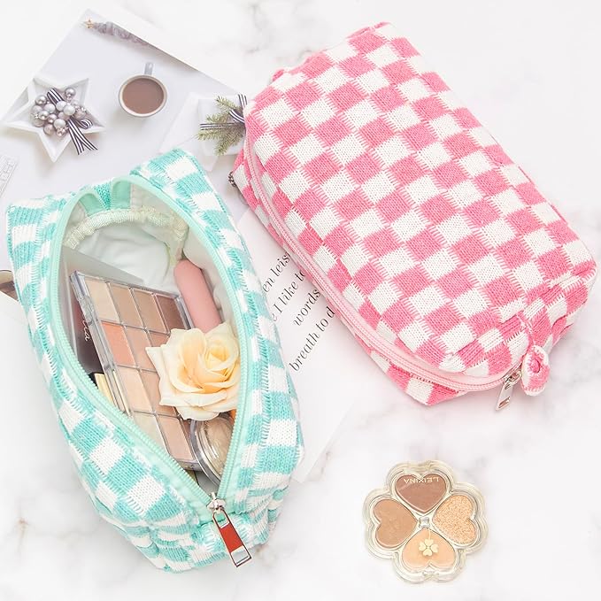 Checkered Makeup Bag for Purse, Small Cosmetic Pouch,Arctic Blue,6 Pack | Cute Zipper Makeup Organizer for Women, Travel Essentials, Toiletries, Makeup Brushes, Beauty Accessories&Bridesmaid Gifts - Image 4