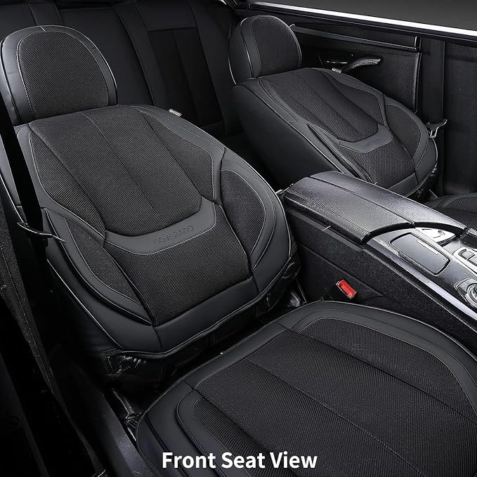 Coverado Front Seat Covers, Waterproof Universal Seat Covers for Cars, Breathable Leather Car Seat Protectors, Car Seat Cushions Auto Accessories Fit for Most Sedans SUV Truck, Black - Image 7