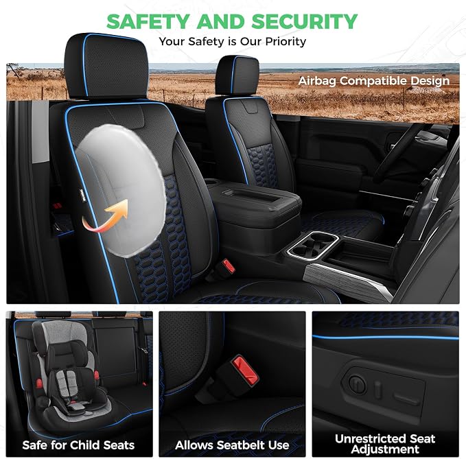 RIDEPOSH Custom Leather Seat Covers for Silverado/Sierra 1500 2019-2026 | Only Crew Cab, Fits 2500/3500HD 2020-2026, Jump Seat Cover(armrest storage only), Protective, Scratch-resistant, Easy-clean - Image 7