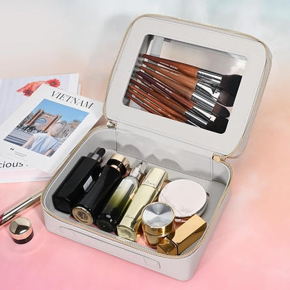 Aveniee Clear Makeup Bags, Double Layer Cosmetic Bags with a Separate Brush Compartment, Large Travel Toiletry Bag Train Case for Women, Travel Accessories Organizer,2 Layers Large, Grey - Image 2