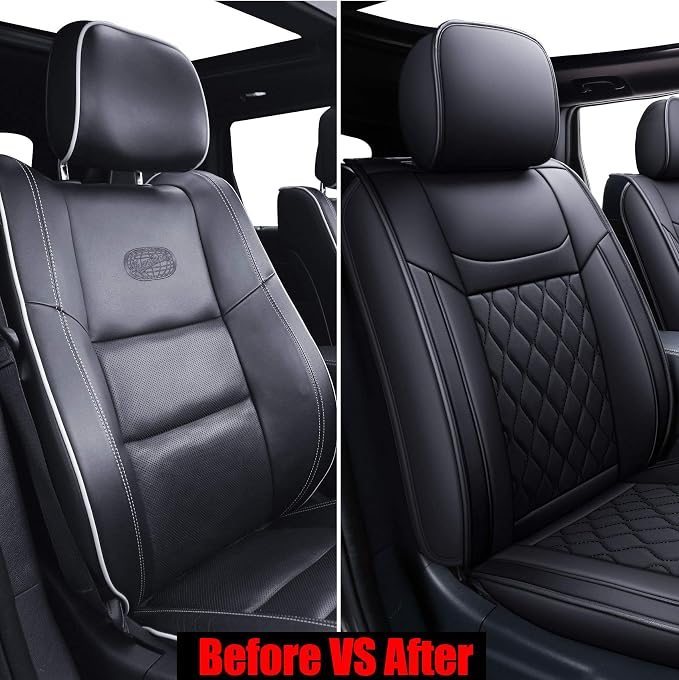 Huidasource Jeep Grand Cherokee Seat Covers, 2 Pieces Waterproof Leather Customized Car Seat Cushion Covers Protectors Compatible with Jeep Grand Cherokee 2011-2022 (2Pcs Front/Black) - Image 3