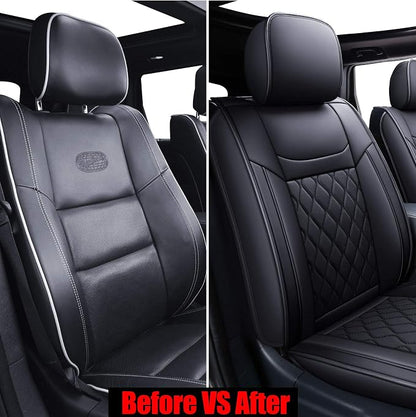Huidasource Jeep Grand Cherokee Seat Covers, 2 Pieces Waterproof Leather Customized Car Seat Cushion Covers Protectors Compatible with Jeep Grand Cherokee 2011-2022 (2Pcs Front/Black) - Image 3