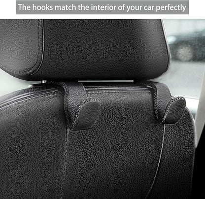 Headrest Hooks for Car, Back Seat Organizer Black Leather Hanger Holder Hook, for Hanging Purses and Bags and Coats, Pack of 2 - Image 2