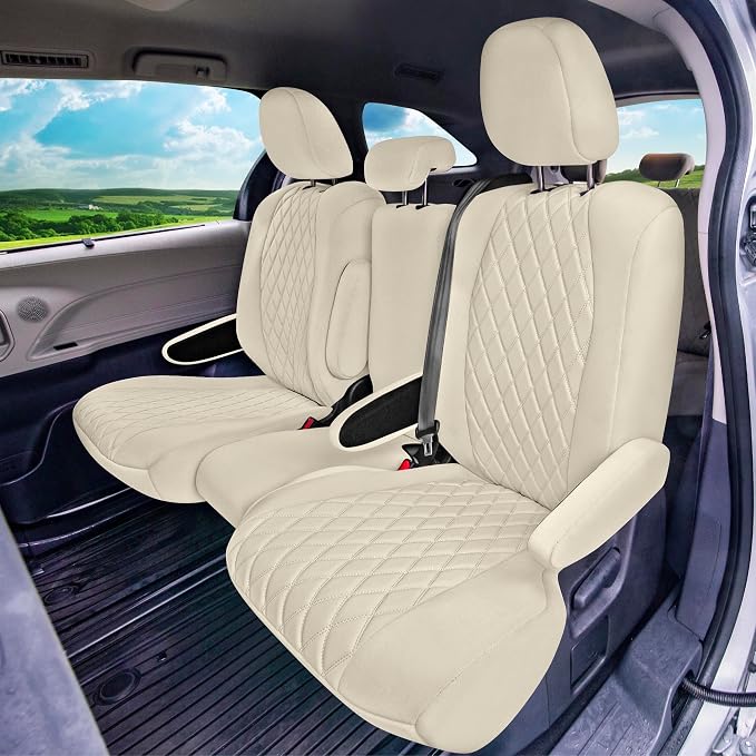 FH Group Custom Fit Car Seat Covers Specifically Made for Toyota Sienna 2011-2020, Car Seat Cover Full Set, 8 Seater Automotive Seat Covers in Solid Beige Neoprene, Waterproof and Washable Seat Covers - Image 4