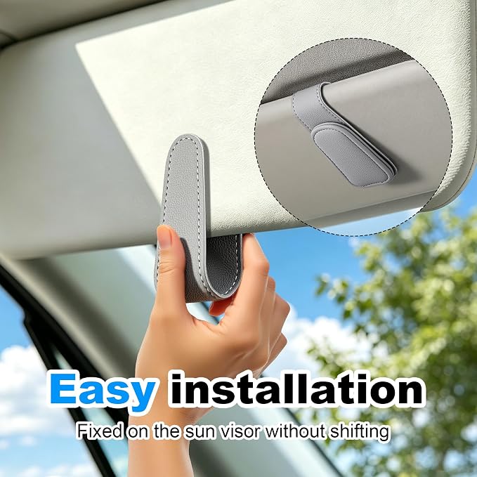 Sunglass Holder for Car Visor Magnetic Leather Visor Sunglasses Clip Eyeglass Hanger Clip for Car Sun Visor Grey 1 Pack - Image 3