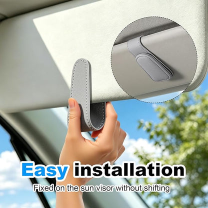 Sunglass Holder for Car Visor Magnetic Leather Visor Sunglasses Clip Eyeglass Hanger Clip for Car Sun Visor Grey 1 Pack - Image 3