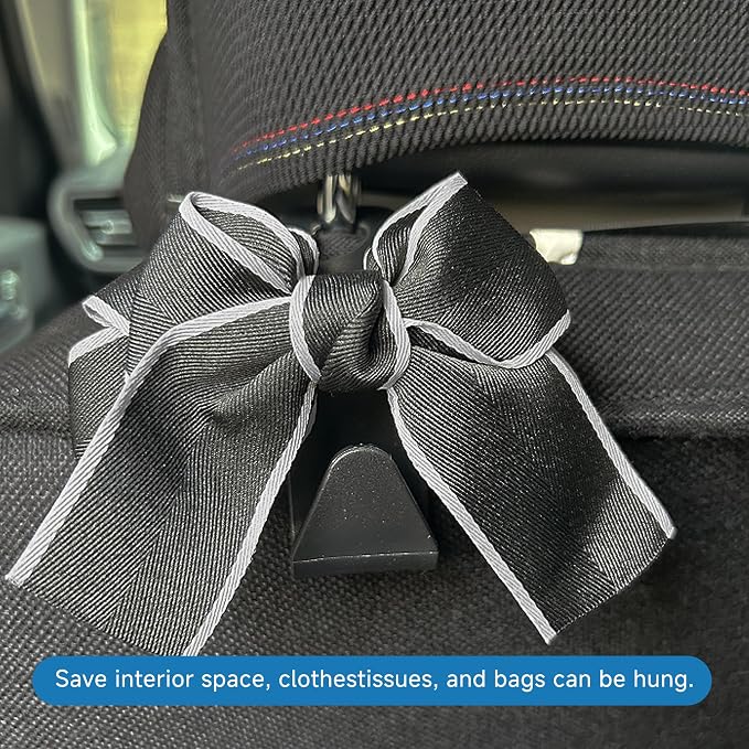 2 Pack Bow Car Seat Headrest Hooks, White | PVC construction, snap-on installation, holds bags purses or umbrellas, fits most cars and trucks, car interior accessories - Image 3
