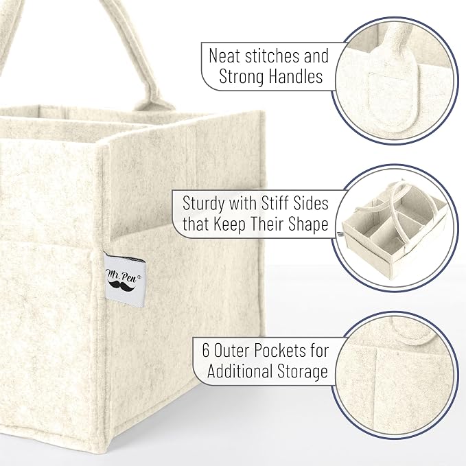 Mr. Pen- Baby Diaper Caddy Organizer, 2 Pack, Beige | Nursery Storage Bin and Car Organizer for Diapers and Baby Wipes - Image 3