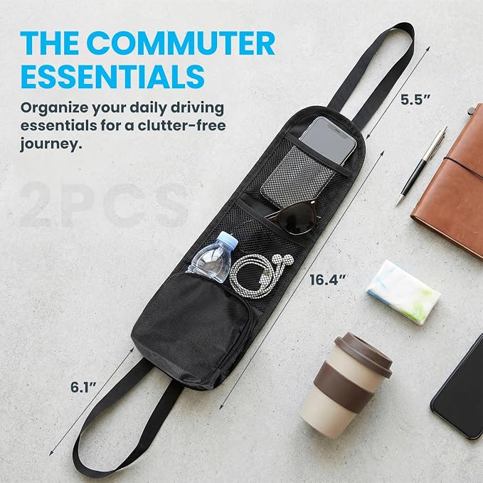 2 PCS Car Seat Storage Hanging Bag, Multi-Pocket Auto Interior Seats Side Organizer with Mesh Pockets, Multifunctional Vehicle Seat Mesh Storage Bag for Phones Wallets Glasses - Image 2