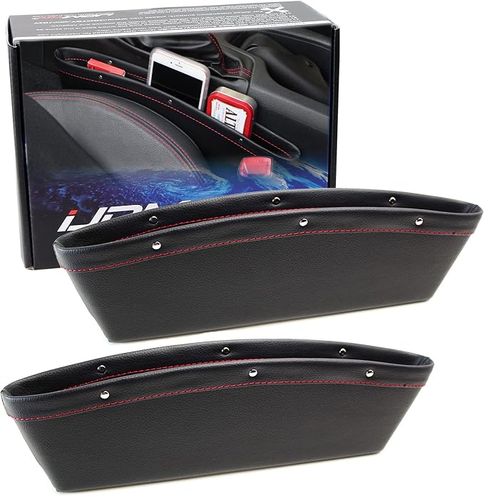 iJDMTOY Black Leather Car Side Pocket Organizers, Car Seat Catchers Compatible With Key, Wallet, Cell Phone, Sunglasses, etc by iJDMTOY