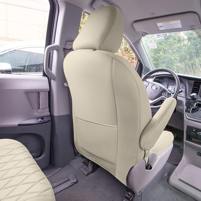 FH Group Custom Fit Car Seat Covers Specifically Made for 2011-2020 Toyota Sienna 7 Seater with Ultraflex Neoprene Water Resistant Automotive Seat Covers - Full Set Solid Beige - Image 8