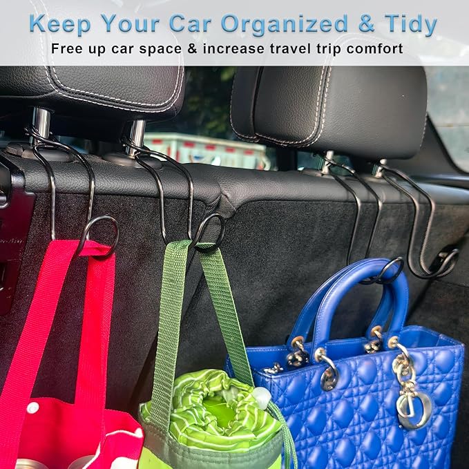 Car Hook for Purses and Bags 4 Pack Headrest Hangers (4 * Small Size) | Hard Hat Hanging Holder for Truck Car Backseat Storage Stuff for Women Automotive Necessities Accessories New Driver Gifts - Image 5